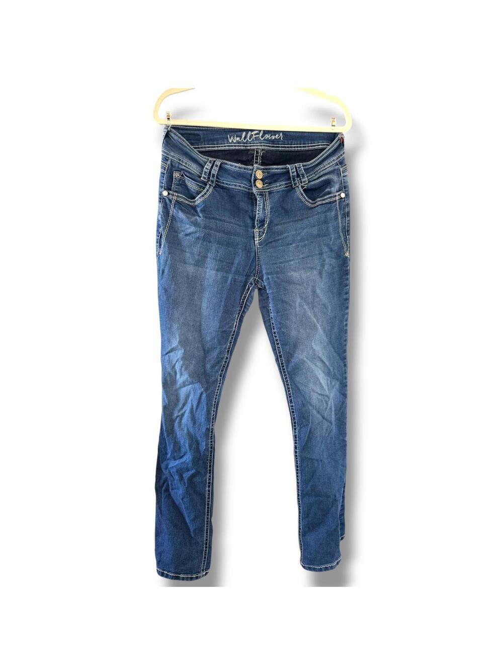 Wallflower Authentic Denim Indigo Jeans Bejeweled Women's 32" Waist Size 12 EUC